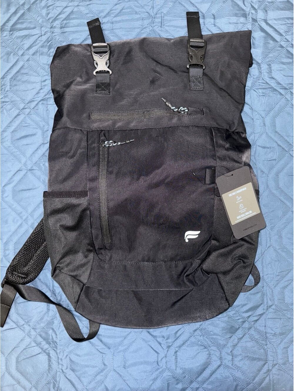 Fabletics All-Day Rolltop Backpack | Black Utility Bag | NWT | Travel + Gym